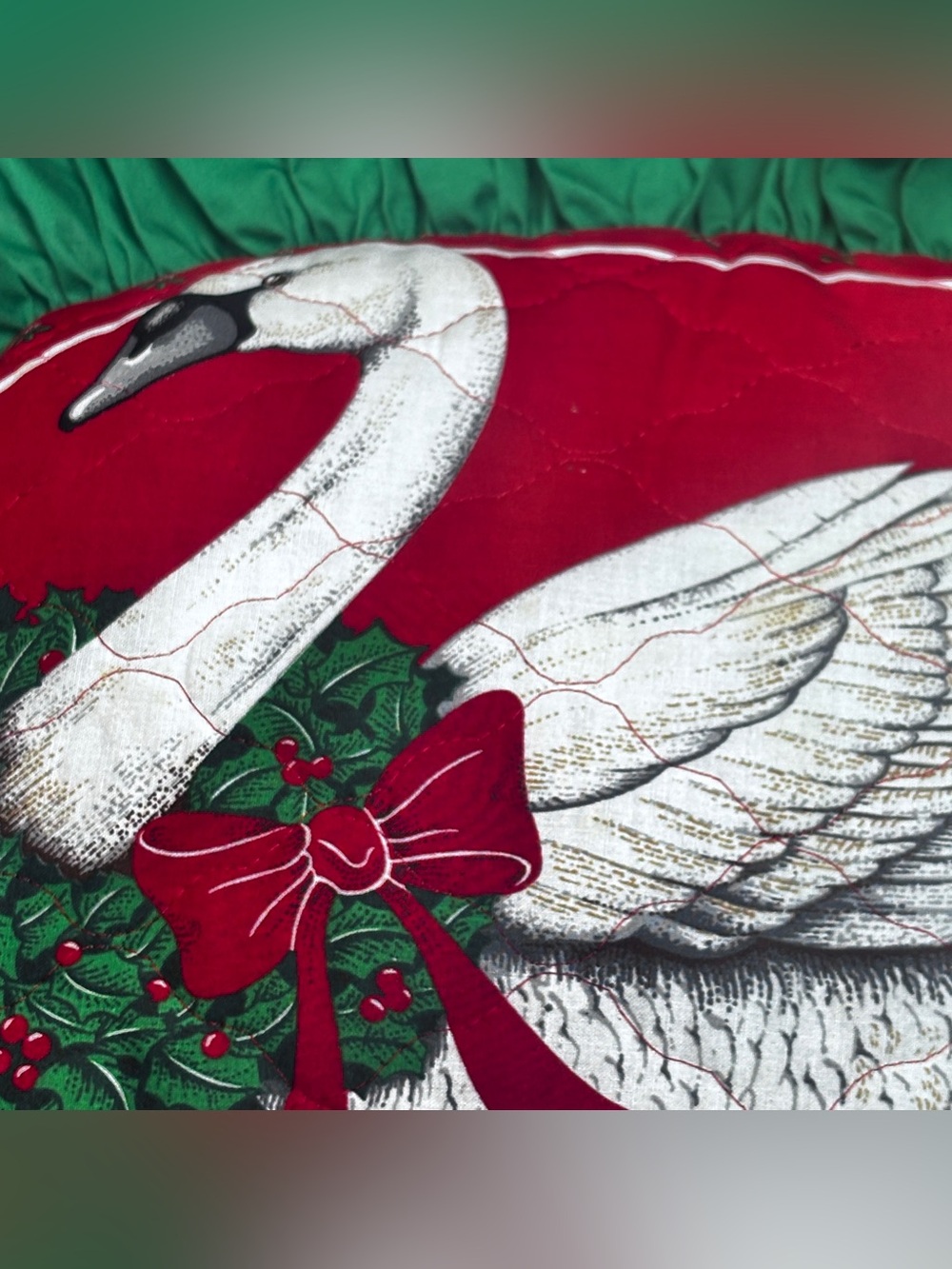 Vintage Christmas Swan Holly Wreath Toss Pillow Seasonal Grandma core Country - Picture 6 of 10